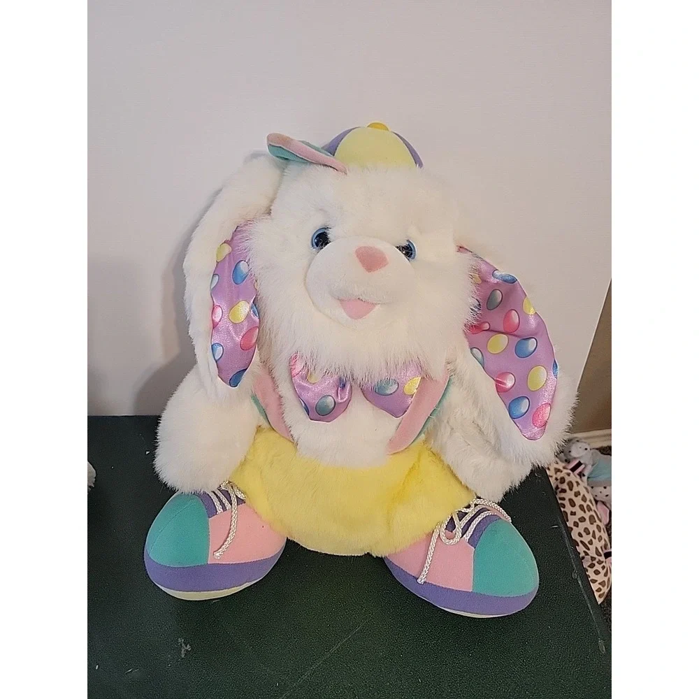 Vtg Pastal Bunny Rabbit Plush Jellybean Satin Bowtie 16